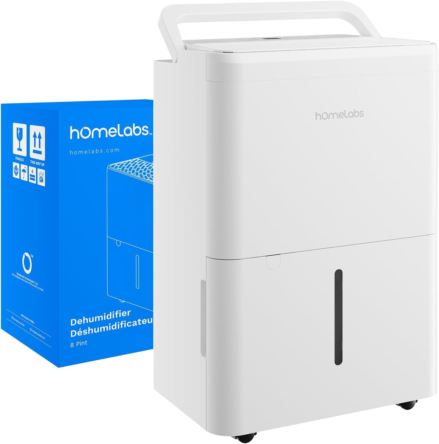 hOmeLabs 8 Pint Wi-Fi Dehumidifier for up to 1,800 Sq Ft Rooms (MAX 24 Pint at 95°F, 90% RH) – Ultra Quiet, Compact Design with Smart Controls and Drain Hose