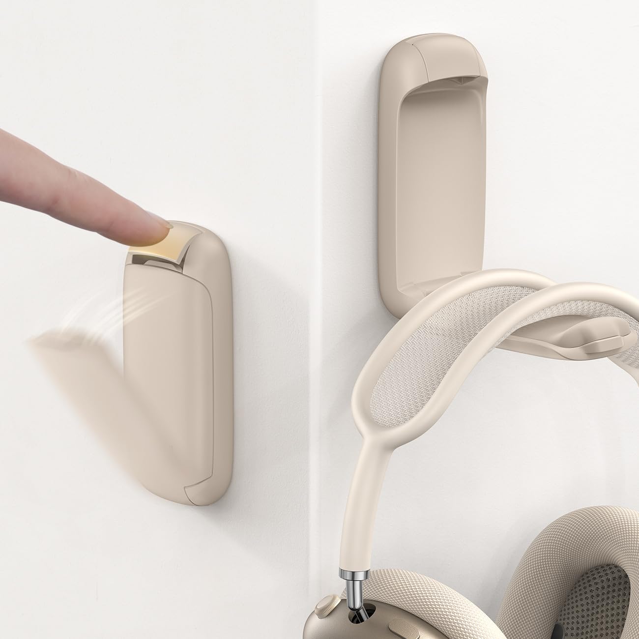 Lamicall Headphone Stand, Sticky Headset Holder - Foldable Headphone Holder Hook Mount, Adhesive Headset Hanger Clip Under Desk, Earphone Clamp for Airpods Max, HyperX, Sennheiser, Khaki