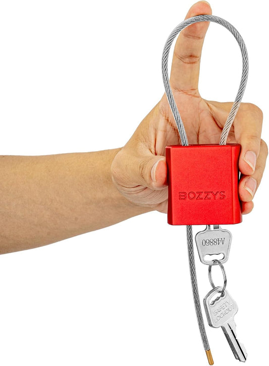 Cable Padlock with 3 Keys | L 1.15ft(0.35m),D 1/6in(4mm) Adjustable Steel Cable Lock | Aluminum Locks for Bikes, Gate, Lockers & Outdoor Gear | Weatherproof & Red