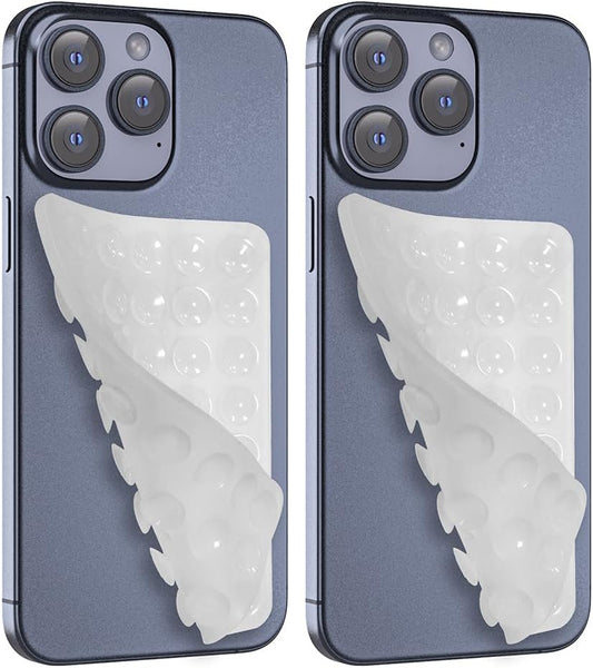2PACK Silicone Double Sided Suction Phone Case Mount, Detachable Hands Free & Strong Grip Holder for Selfies & Videos, Compatible iPhone Android (2Pack Clear, 40 Suction Cups)