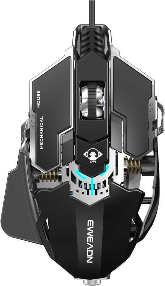 EWEADN G5 Wired Gaming Mouse, Ergonomic RGB Computer Mouse, 12800 Adjustable DPI, 9 Programmable Macro Buttons with Rapid Fire Key Compatible for PC/Laptop/Windows-Black&White