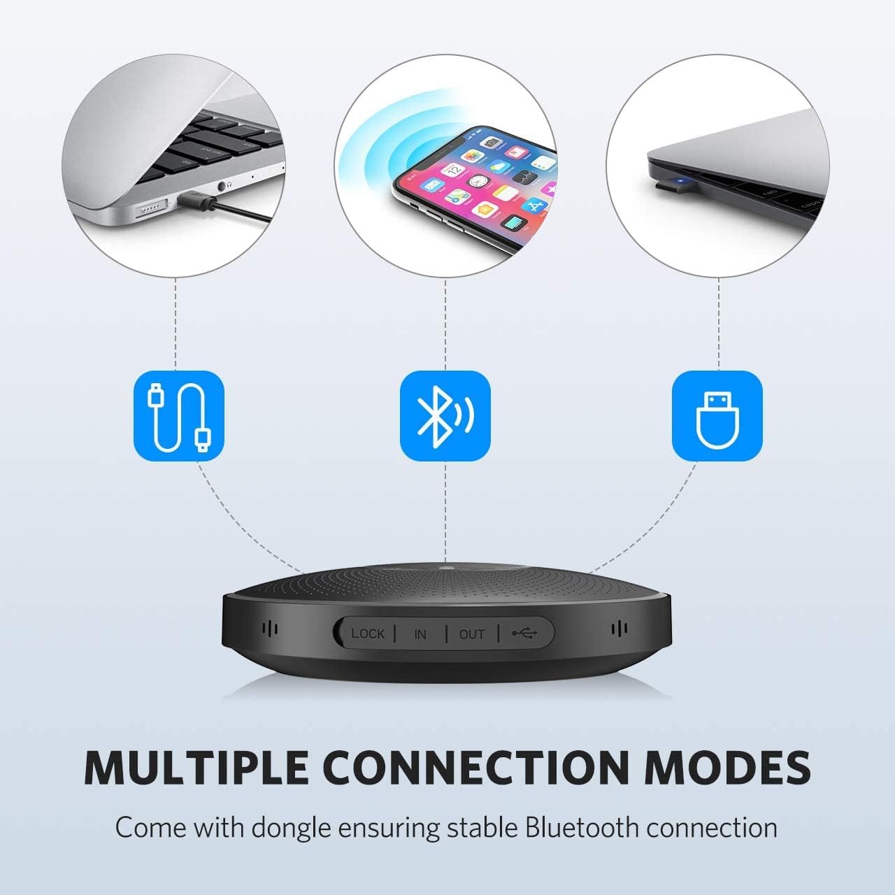 EMEET Bluetooth Speakerphone M2 Black Conference Speaker for 5-8 People Business Conference 360º Voice Pickup 4 AI Microphone Self-Adaptive Conference Call Speaker Skype USB Speakerphone