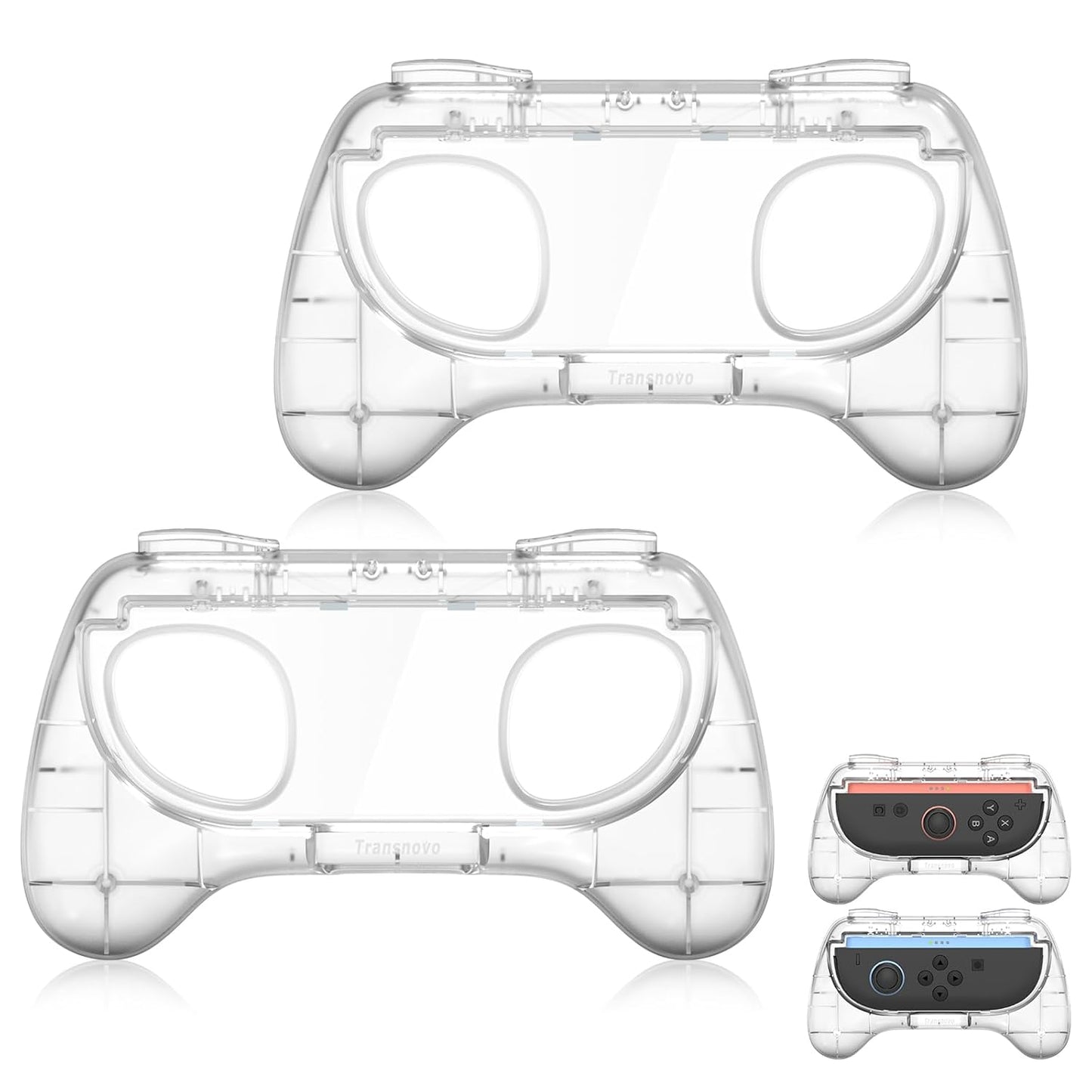 TRANSNOVO Hand Grips for Switch 2，Wear-Resistant Switch Accessories Controller Grips for JoyCon，2 Pack Comfort Handles (Transparent)