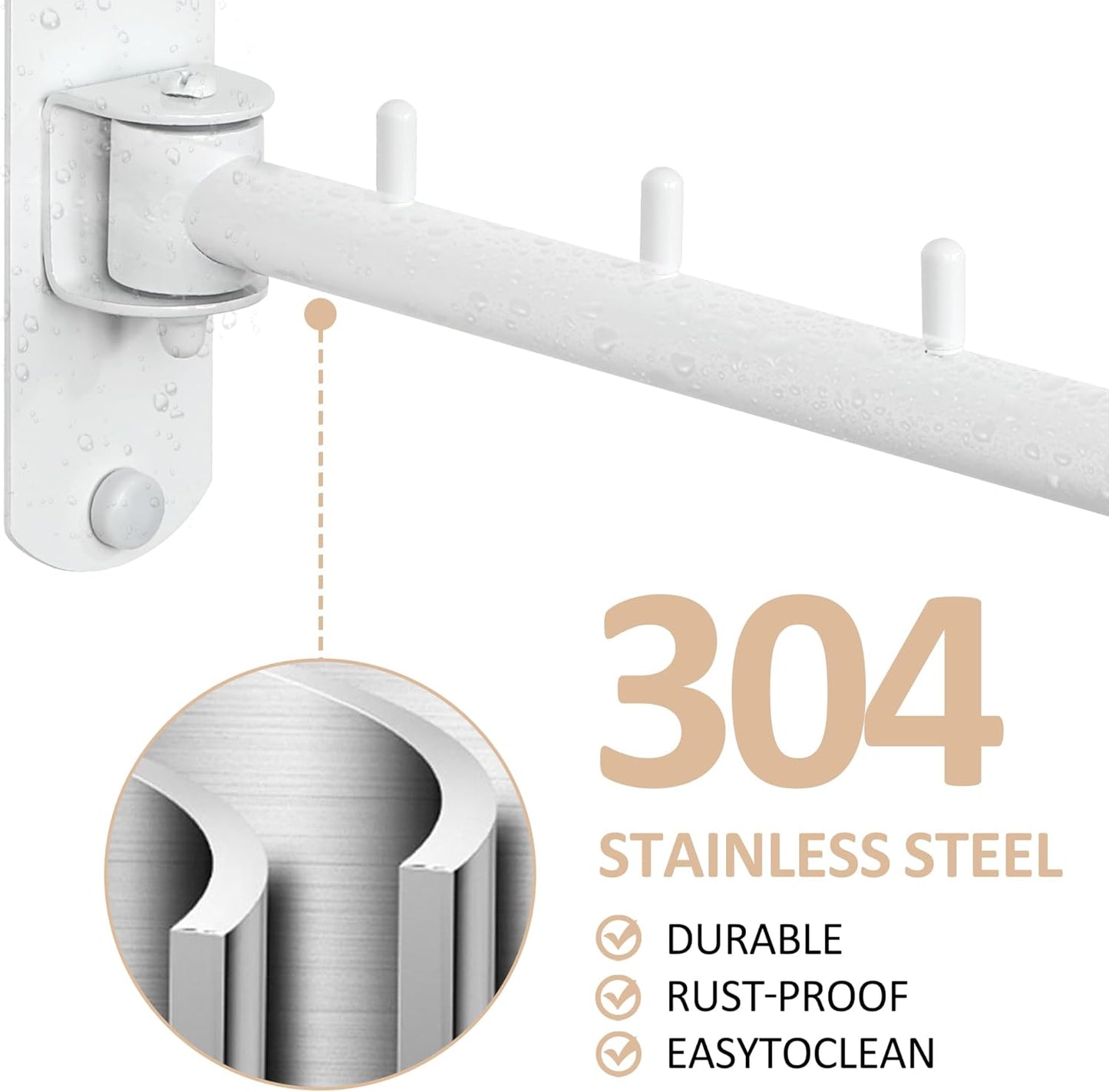 Swing Clothes Hanger Rack,2-Pack Garment Racks Wall Mounted Clothes Bar-Hanger Holder Hooks Heavy Duty Folding Drying Rack Space Saving Clothing Hanging System Closet Storage Organizer,White