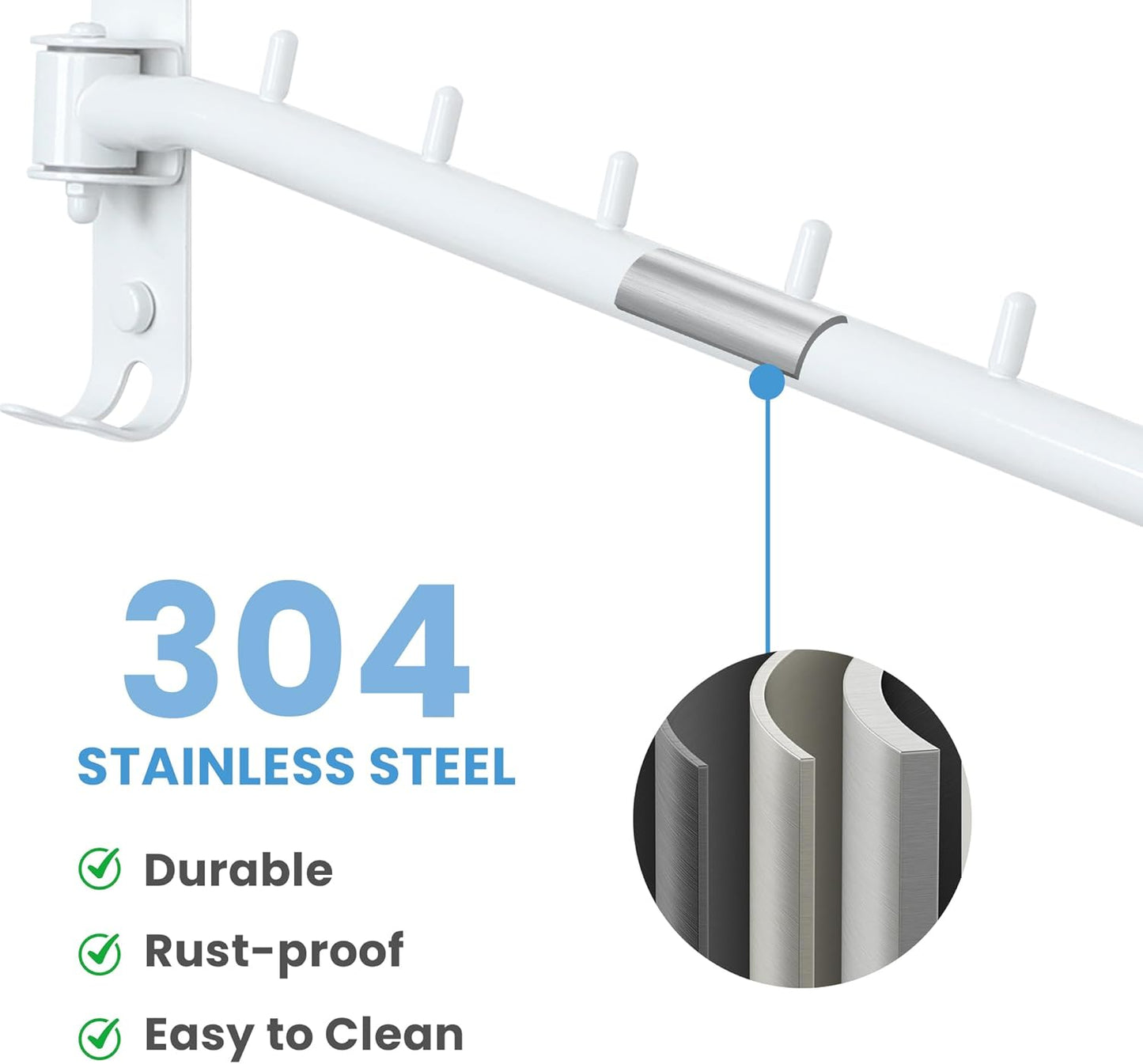 Clothing Racks for Hanging Clothes, Garment Racks Wall Mounted Clothes Bar-Hanger Holder Hooks Heavy Duty Folding Drying Rack Space Saving Clothing Hanging System Closet Storage Organizer