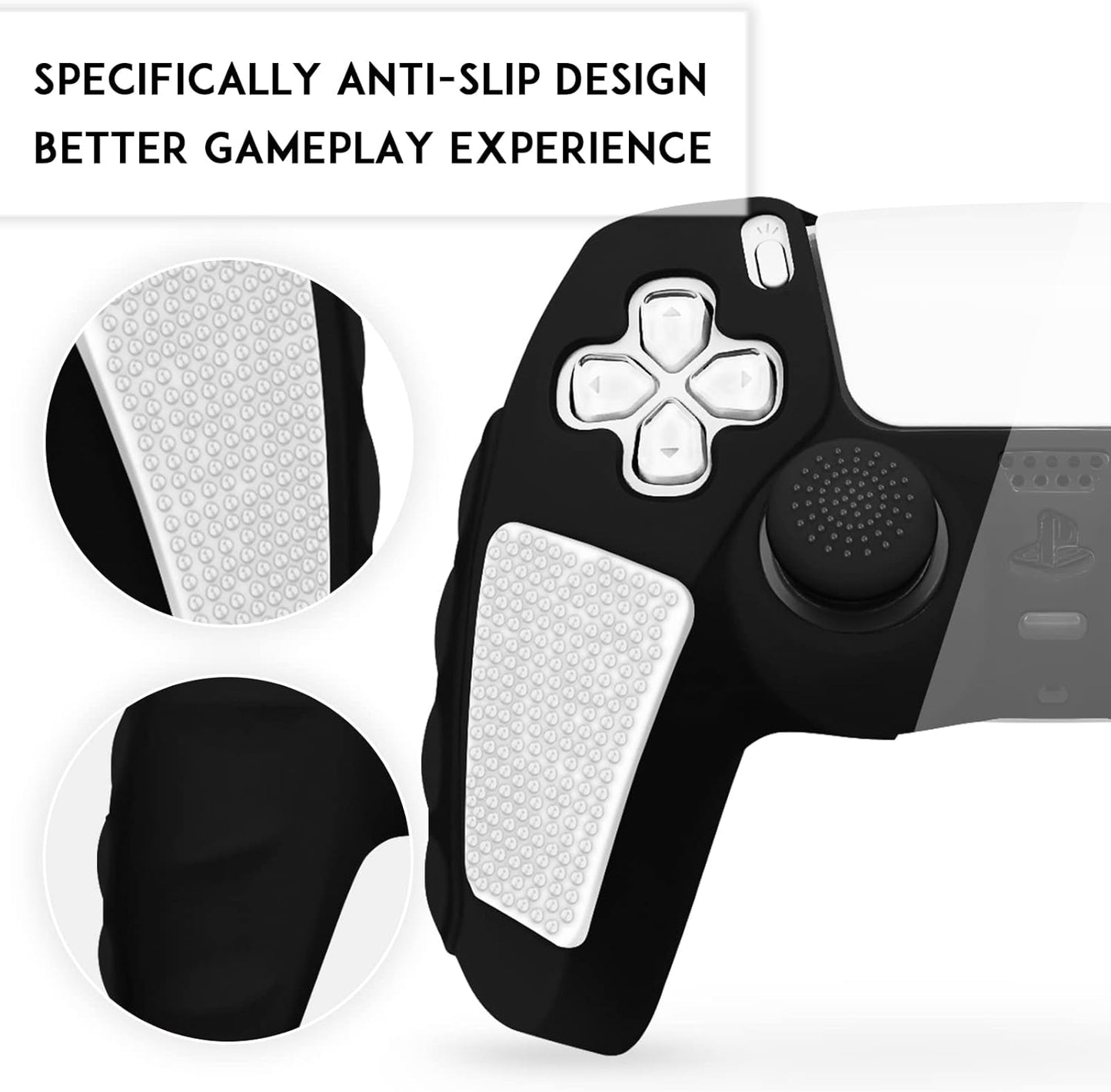 SIKEMAY Anti-Slip PS5 Controller Skin, Soft Thicken Non-Slip Studded Silicone Gel Grip Protective Cover Case for PlayStation 5 Controller Grip, 2 Pack with 8 x Thumb Grip Caps