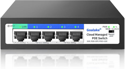 5-Port Ethernet PoE Switch (4 PoE Ports, 1 Uplink) with Extend Function, Easy Smart Managed Ethernet Switch, Plug & Play, Fanless Metal Design, VLAN, Qos,Desktop/Wall Mount
