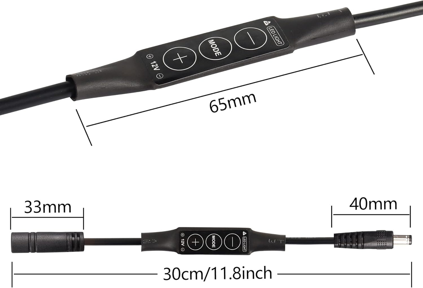 PNGKNYOCN DC 12V LED Strip Lights Dimmer DC 5.5 * 2.1mm Male to Female Mini Single Color LED Dimming Controller(2-Pack)