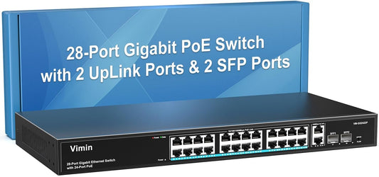 24 Port Gigabit PoE Switch with 2 Uplink Gigabit & 2 SFP Ports, 24-Port Ethernet PoE Switch Unmanaged w/ 320W High Power, Support IEEE802.3af/at, VLAN, Rack-Mount, Sturdy Metal Housing
