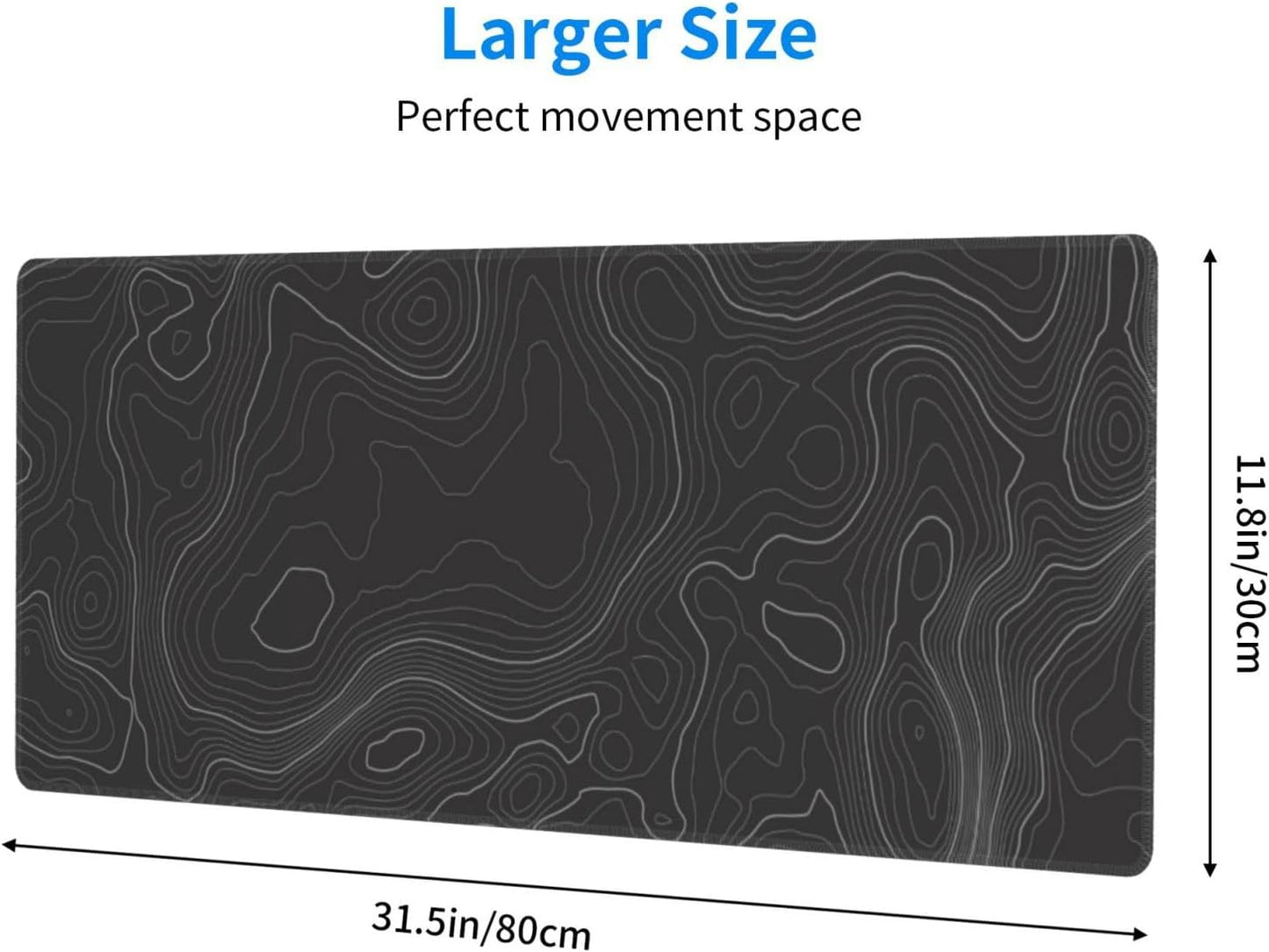 Topographic Contour Extended Big Mouse Pad Large,Gaming Mouse Pad Desk Pad,31.5×11.8 Inch Long Computer Keyboard Mouse Mat Mousepad with 3mm Non-Slip Base and Stitched Edge for Gaming and Office