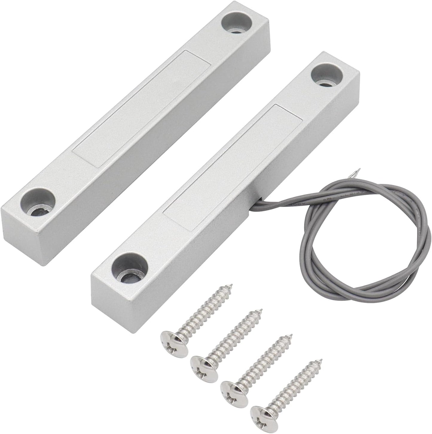 Magnetic Reed Switch Wired Surface Mount Normally Closed NC Contact Sensor Alarm Magnetic Door Switch with 2 Wires, Zinc Alloy Sliver, MC-58