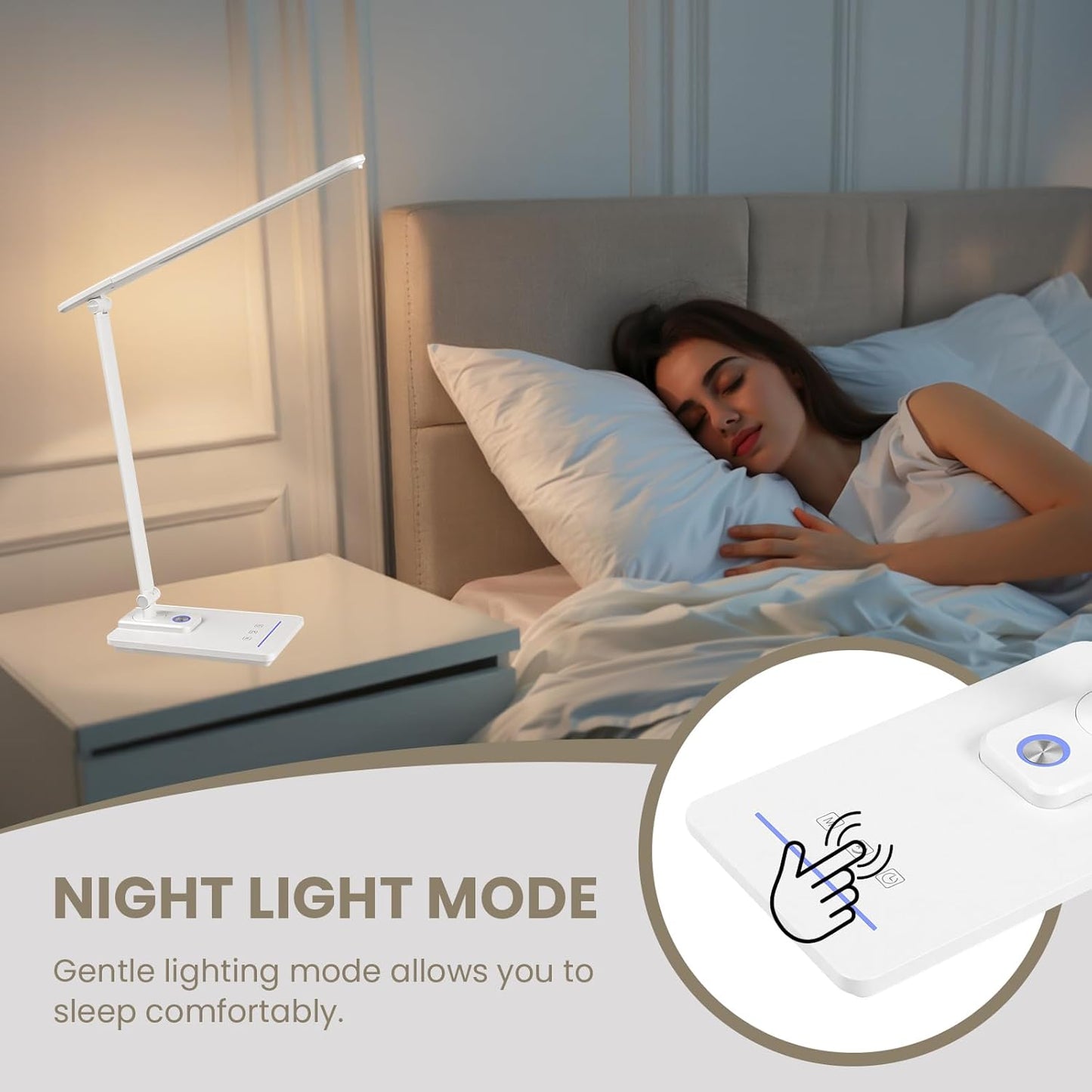 TECHNOVA LED Desk Lamp with 5 Color Temperatures | Sliding Stepless Dimming & One-Touch Timer | Foldable & Portable Design for Office/Study/Nail Art | USB Charging & Four-Axis Rotation for Small Desks