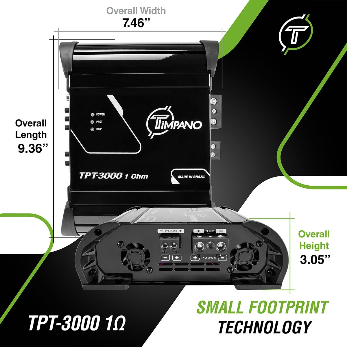 Timpano TPT-3000 1 Ohm Compact Amplifier 3000 Watts, 1 Channel, Full Range Amp Class D for The Installation of Car Speakers, Loudspeakers, Drivers and Tweeters on Car Audio Systems