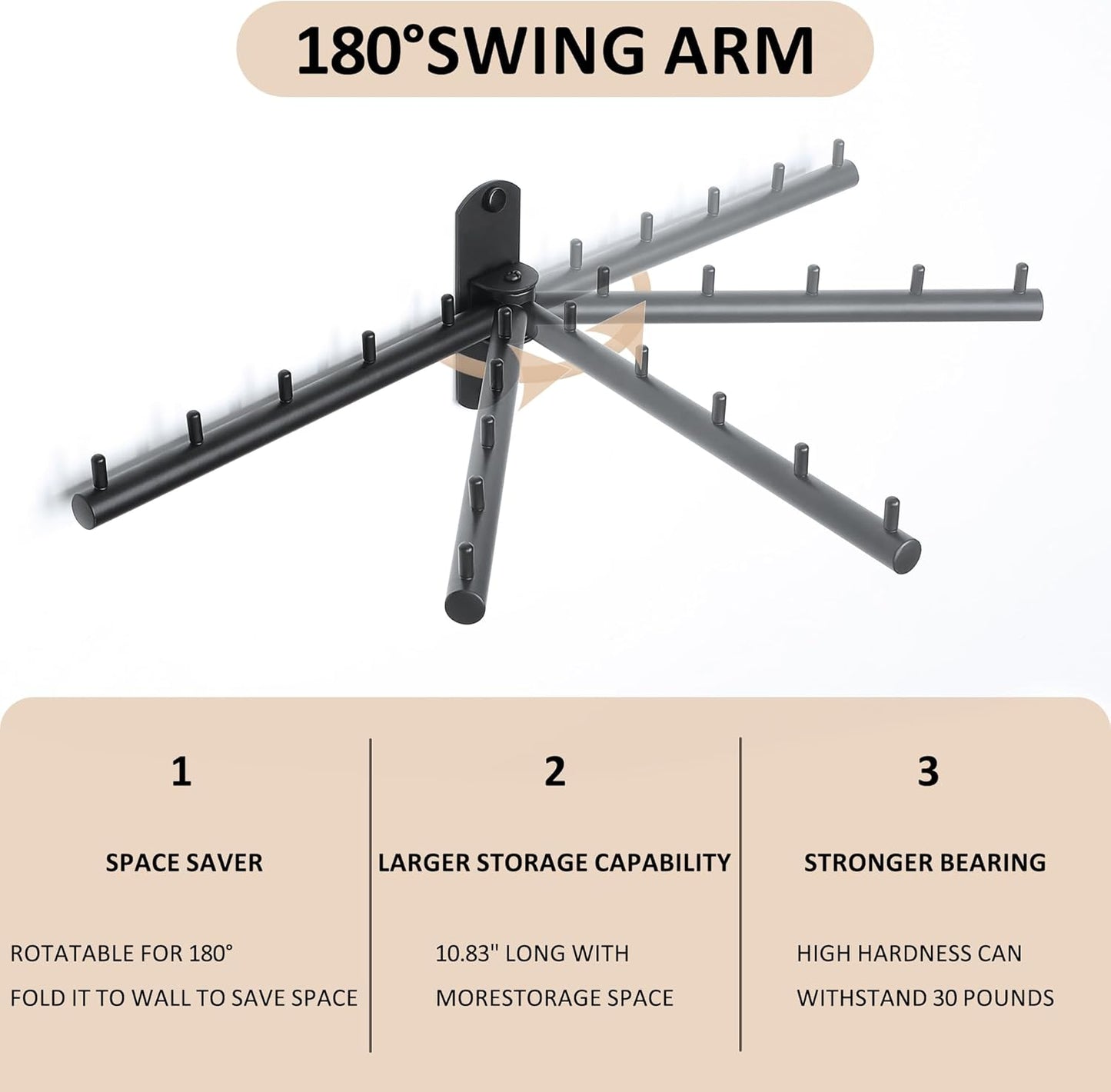 Swing Clothes Hanger, Wall Mounted Garment Bar-Hanger Holder Hooks, Heavy Duty Folding Drying Rack, Space Saving Clothing Hanging System, Closet Storage Organizer, Black