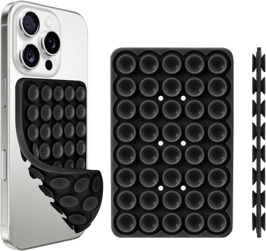 1 Pack Silicone Suction Cup Phone Case Mount Double Sided, Phone Accessories Hands-Free Strong Grip Holder for Selfies and Videos, Silicon Phone Stand Sticky for iPhone and Android Black