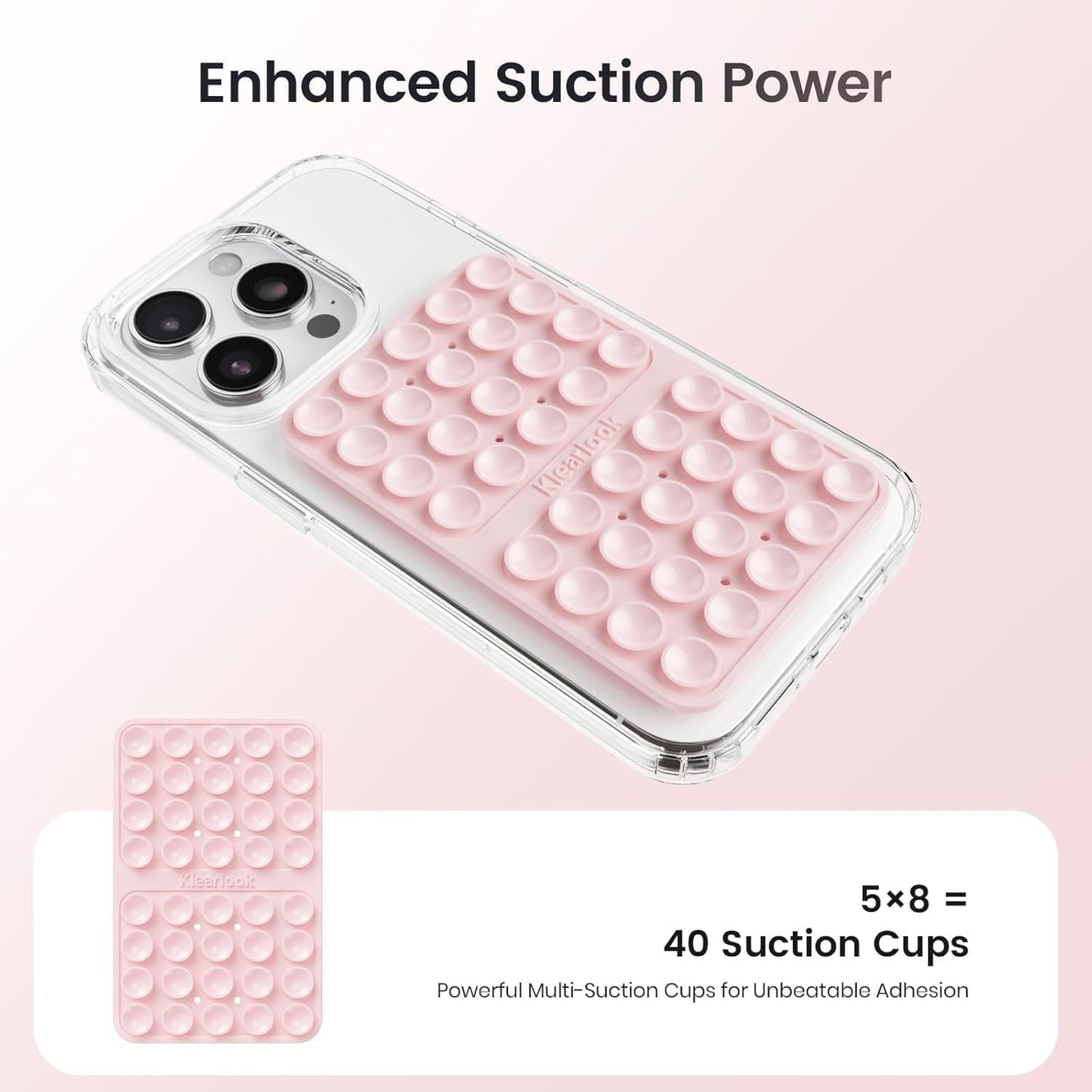 Klearlook 4Pack Silicone Suction Cup Phone Case Mount Double Sided, Sticky Phone Grip for Cell Phone, Hands-Free Phone Accessories for Selfies and Videos, Clear & Light Pink & Black & White