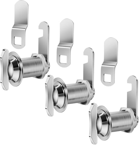 Thumb Operated Offset Cam Lock, 1-1/8” Cylinder Fits on 7/8” Max Door Thickness, Non-Locking Replacement Lock for RV Compartment Camper Storage, Cabinets,Drawers (1-1/8 Inch 3Pack)