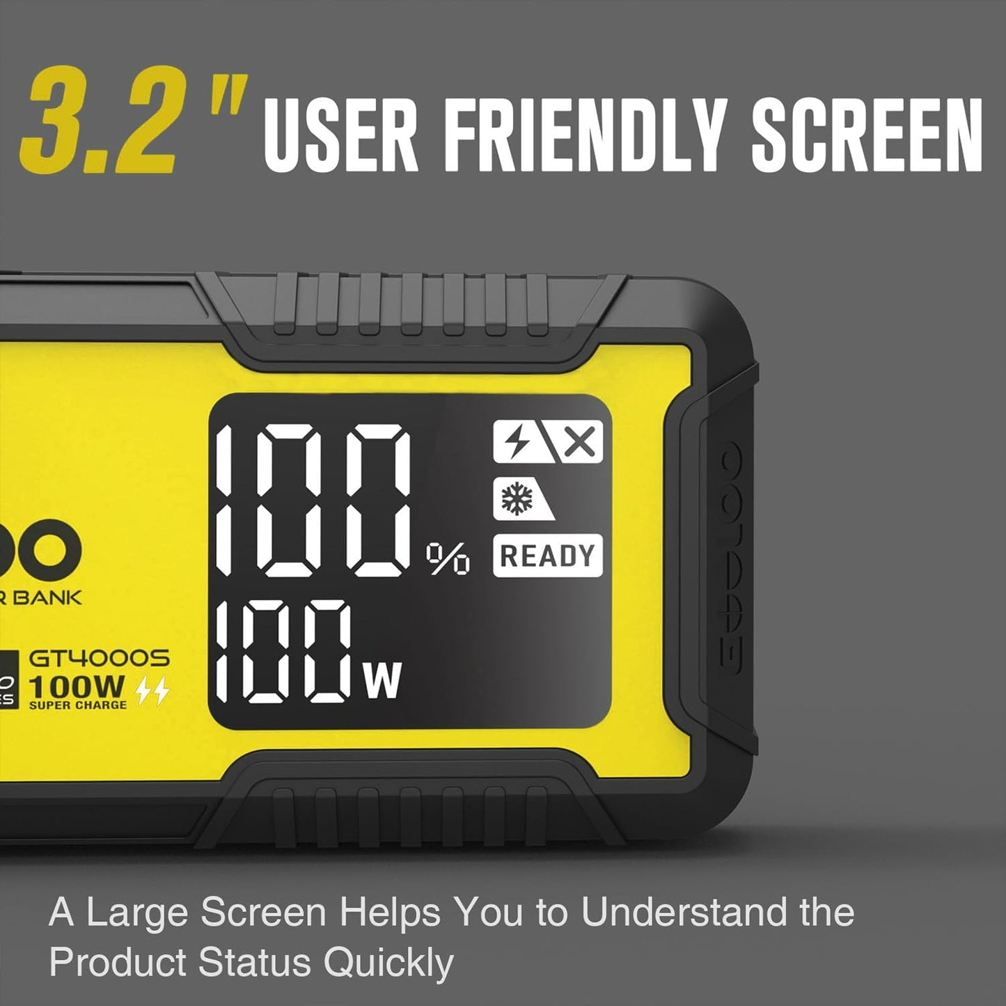 GOOLOO GT4000S Jump Starter 4000A Car Jumper Starter (Up to 10L Diesel All Gas Engines), 100W Fast-Charging Lithium Jump Box, SuperSafe Portable Car Battery Charger Power Bank for 12V Vehicles, Yellow