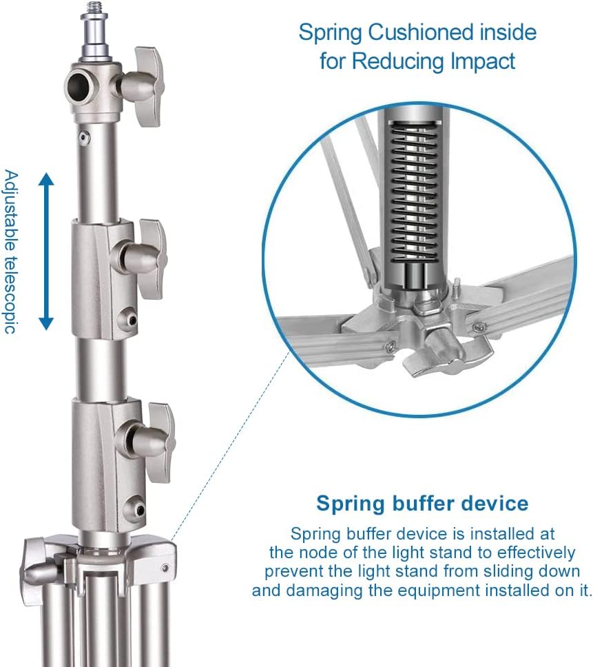 Stainless Steel Heavy Duty Photography Tripod Light Stand, 9.19 Feet/2.8m Studio Lighting Tripod for Speedlight, Strobe Light, Softbox, Umbrella
