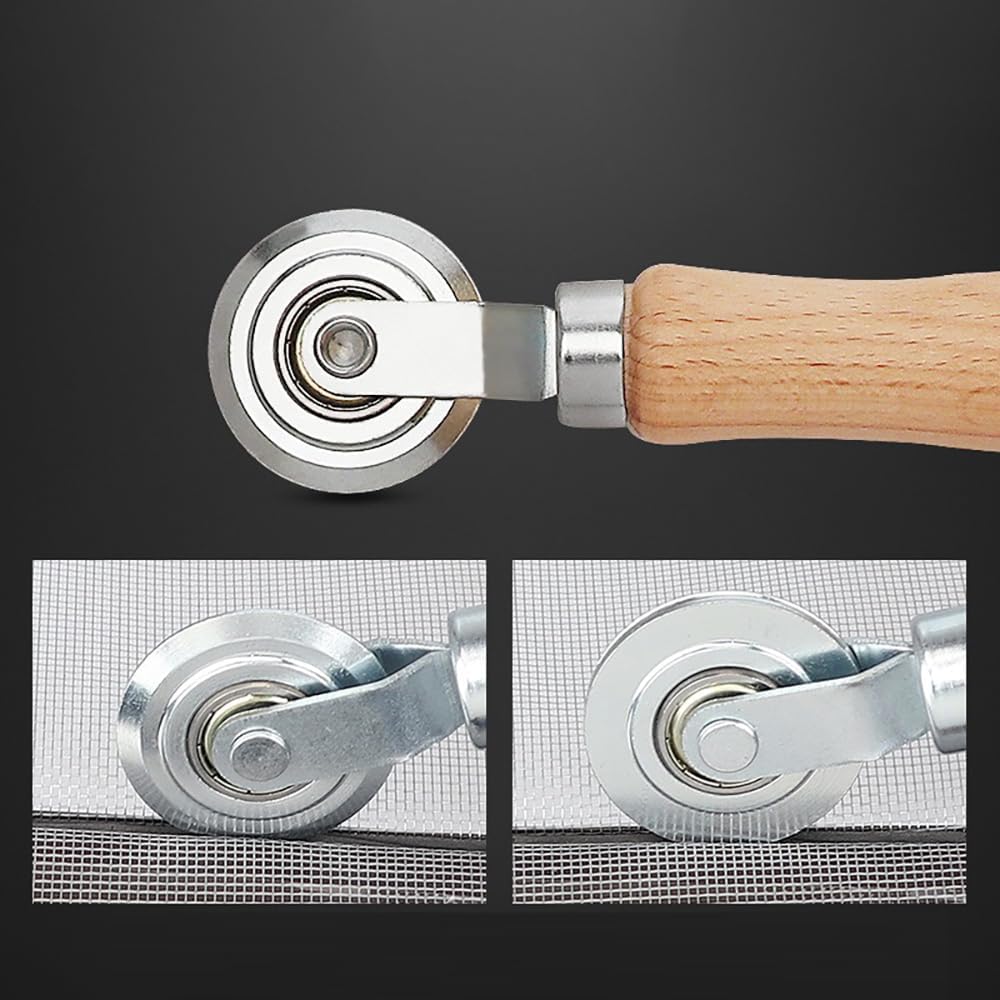 Windows Screen and Screen Door Repair Kit Including Steel/Nylon Roller with Bearing, Spline Removal Hook, Screen Retainer Spline and Screen Clips for Installing Door Window Mesh, 5pcs