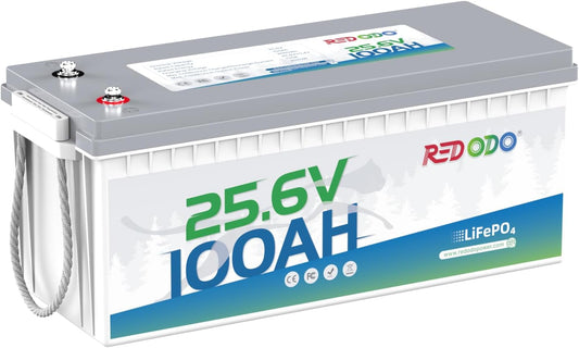 Redodo 24V 100Ah LiFePO4 Lithium Battery, Max. 2560W Power Output, Built in 100A BMS, 4000-15000 Deep Cycles & 10-Year Lifetime, Perfect for RV, Marine, Trolling Motor, Solar Off-Grid System