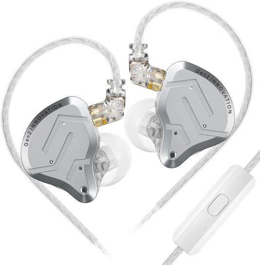 KZ ZSN Pro 2 in-Ear Monitors Headphones Metal Earphones 1BA+1DD Hybrid Technology HiFi Bass Clear Sound IEMs Noise Cancellation Earbuds Wired for Musicians Singer Audiophile(Silver,with Mic)