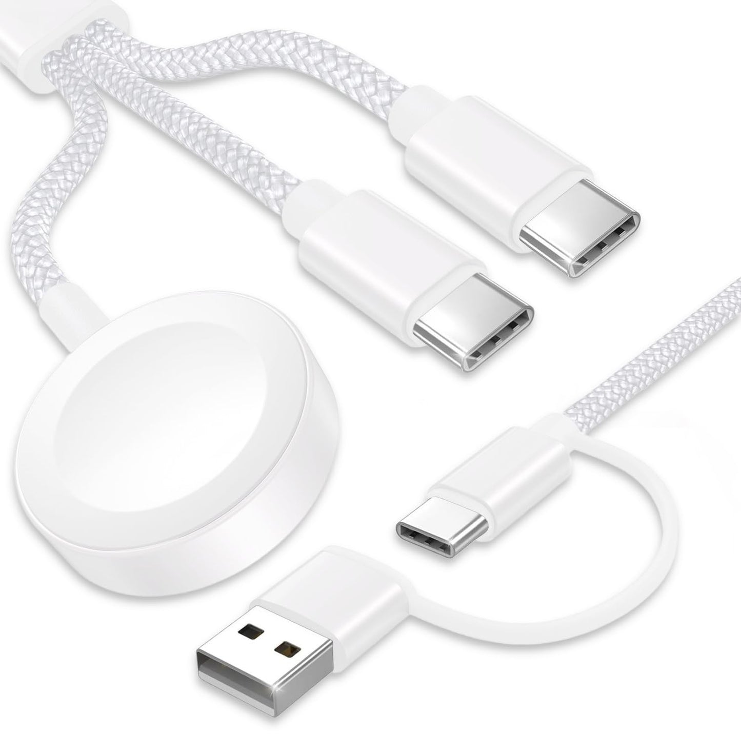Upgraded 3 in 2 USB C Cable for Apple Watch Charger (4FT/1.2M) Travel USBC Multi Fast Charging Cord Compatible with iWatch Ultra 2/SE 2/10/9/8/7/6/5/4/3/2/1, iPhone 16/15 Pro Max Plus, iPad, AirPods