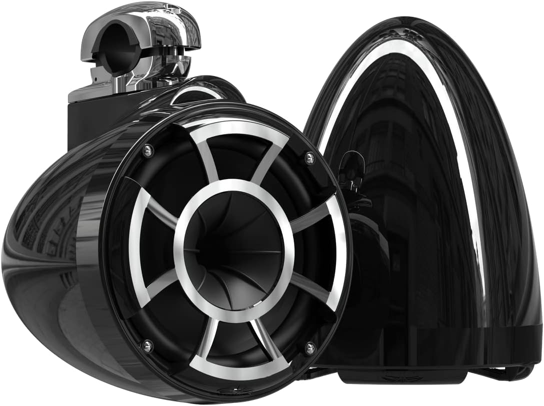 wet sounds Rev 8 Black V2 Revolution Series 8" Black Tower Speakers w/Fixed Clamp Mini