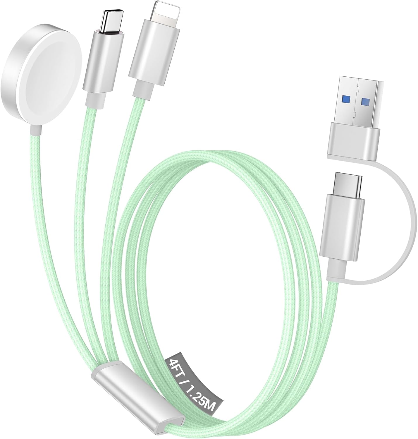 Temdan for Travel Vacation Essentials,3 in 2 USB C Cable for Apple Watch Charger/iPhone 16 Charger/Lightning,Multi Charging Cable Cord,Camping Essentials,Designed for iWatch &iPhone 16-12-4FT Green