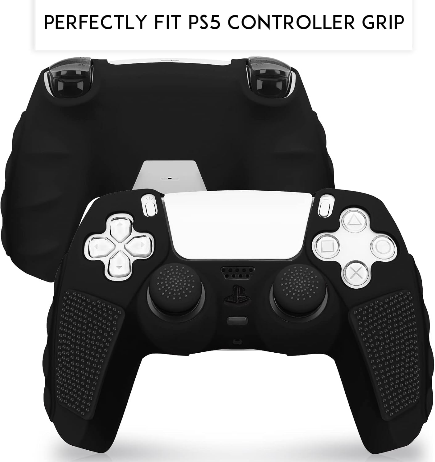 SIKEMAY Anti-Slip PS5 Controller Skin, Soft Thicken Non-Slip Studded Silicone Gel Grip Protective Cover Case for PlayStation 5 Controller Grip, 2 Pack with 8 x Thumb Grip Caps