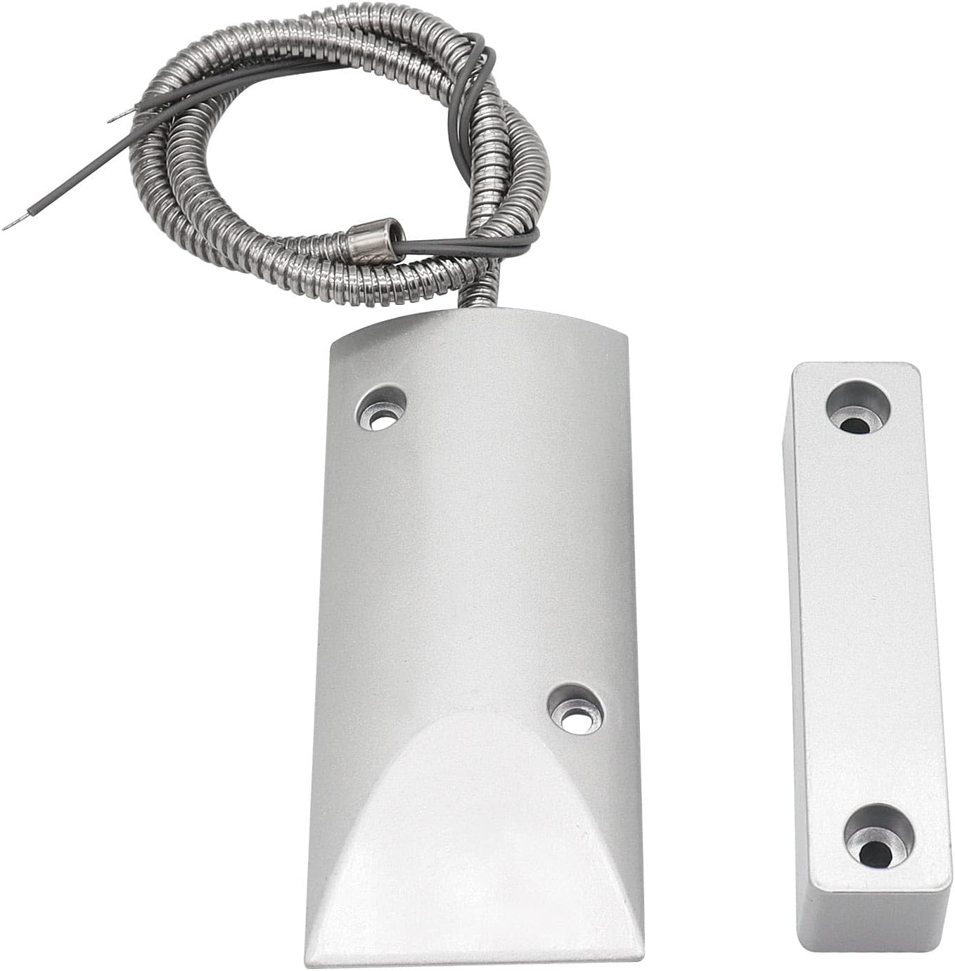 Magnetic Reed Switch Wired Surface Mount Normally Open NO Contact Sensor Alarm Magnetic Door Switch with 2 Wires, Zinc Alloy Sliver, OC-60