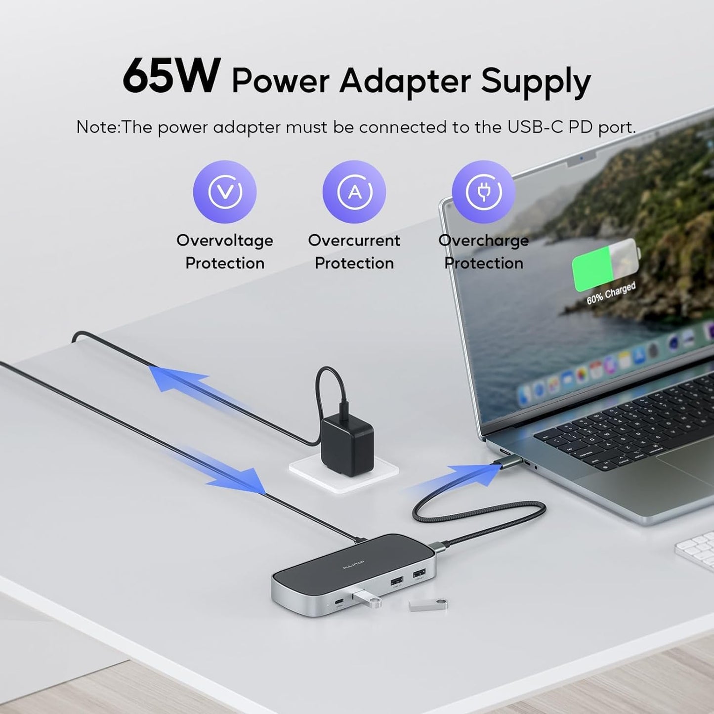 3 HDMI Triple USB C Docking Station, PULWTOP Laptop Docking Station Dual 4K Display for MacBook M1/M2/M3/Windows, Universal USB C Dock with Power Adapter, PD, 10Gbps USBC/A Data,2 USB-A 2.0, Ethernet