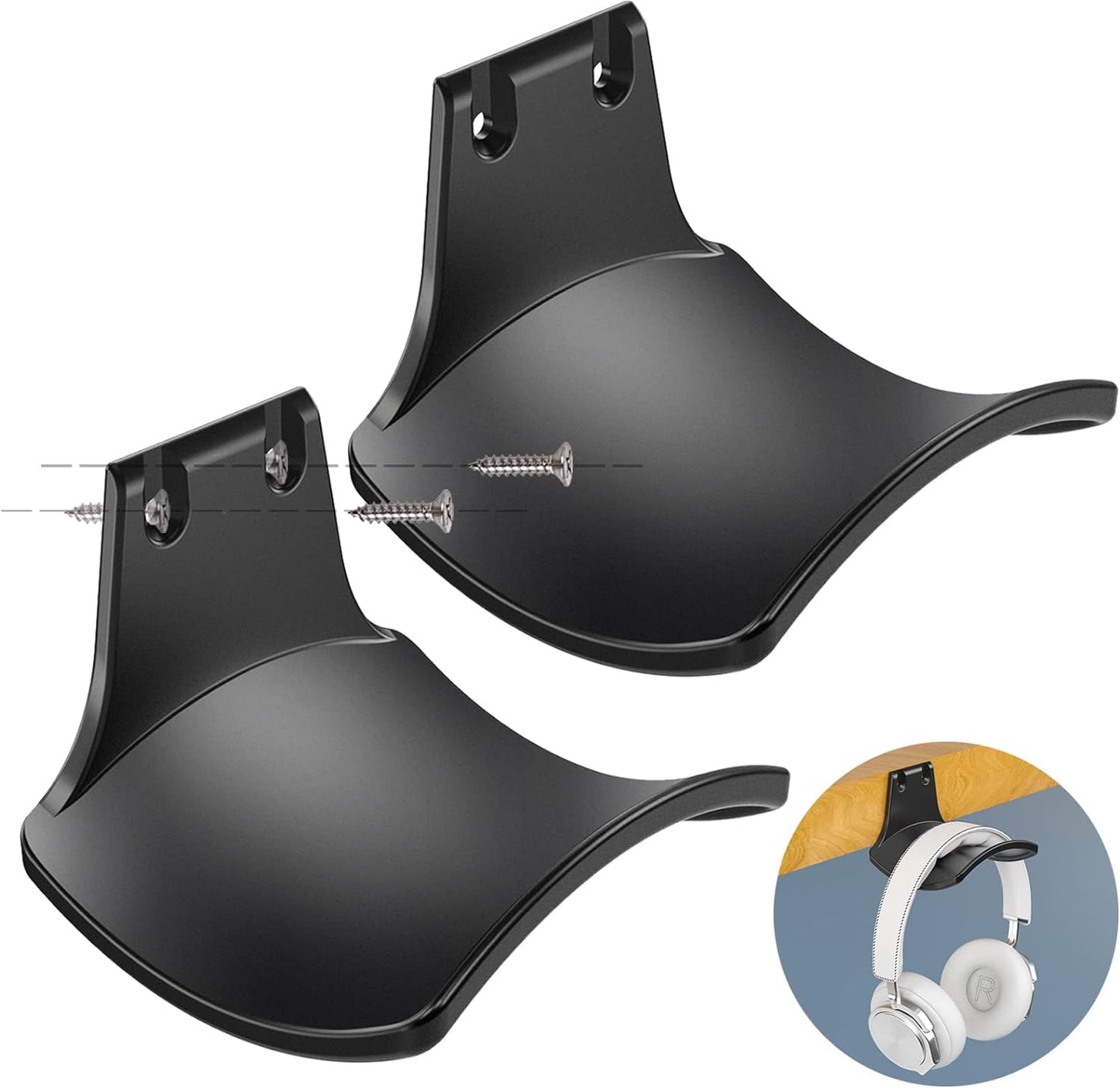 2-Pack Never Fall Headphone Hooks Hanger Wall Mount, Headset Holder Stand for Universal Gaming Headset Airpods Max Sony Bose Beats, Strong Adhesive by Screws