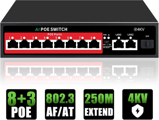8 Port PoE+ Switch | Easy Smart Managed Ethernet Switch | Support VLAN, QoS | 120W Total PoE Budget | Fanless Metal | Plug & Play (Desktop/Wall Mount)