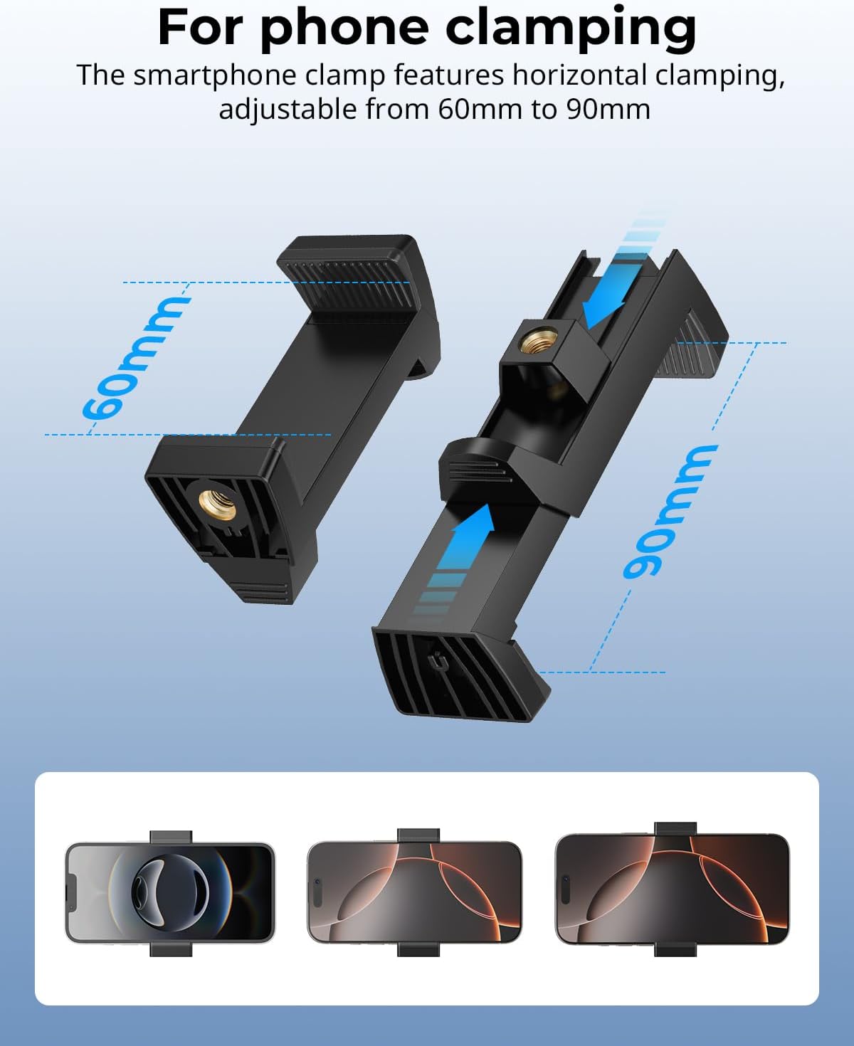 SMALLRIG Clamp w/ 1/4" and 3/8" Thread Holes, 9.8 Inches Adjustable Friction Power Articulating Magic Arm with Phone Holder for Action Cameras, Smartphones, LCD Monitor/LED Lights - 5326