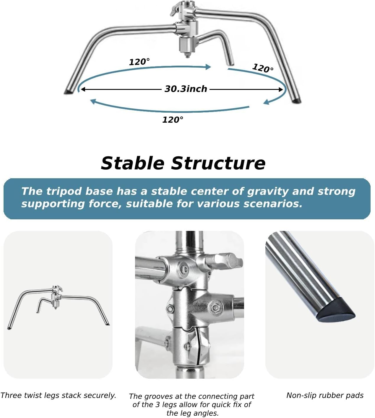 Heavy Duty C Stand with Boom Arm, Stainless Steel Heavy Duty Photography Light Stand, Adjustable Height 4.9ft-10.8ft, with 4.1ft Holding Arm, for Reflector, Umbrella, Softbox, Monolight