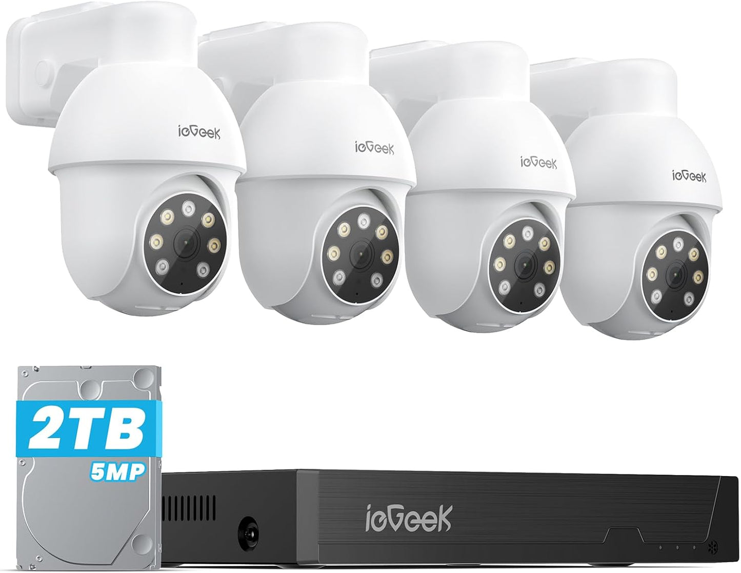 ieGeek PoE Security Camera System, 5MP Outdoor/Indoor PoE Cameras with 8CH NVR for Home Surveillance System, Wired PTZ Cam Kit w/Motion Sensor, 2-Way Audio, Color Night Vision,AI Detection,24/7 Record