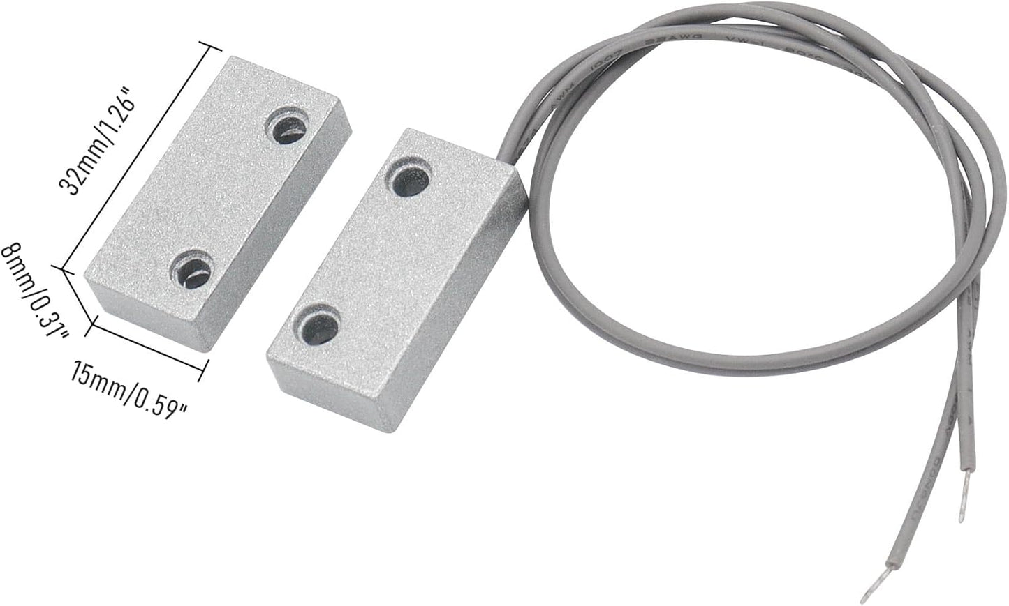 Magnetic Reed Switch Wired Surface Mount Normally Open NO Contact Sensor Alarm Magnetic Door Switch with 2 Wires, Zinc Alloy Sliver, MC-51