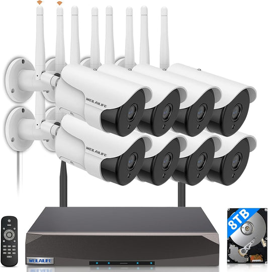 【130° Wide-Angle】 Outdoor Wireless Security Camera System, WiFi Video Surveillance Systems, Home Security Cameras DVR System