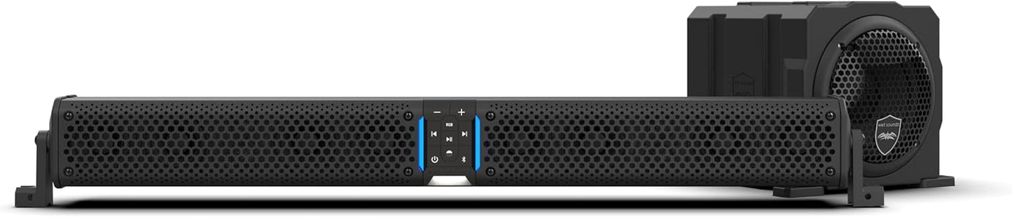 wet sounds Package - Black Stealth XT-8, 8 Speaker High Powered Sound Bar w/Remote and AS-10 10" 500 Watt Powered Stealth Subwoofer