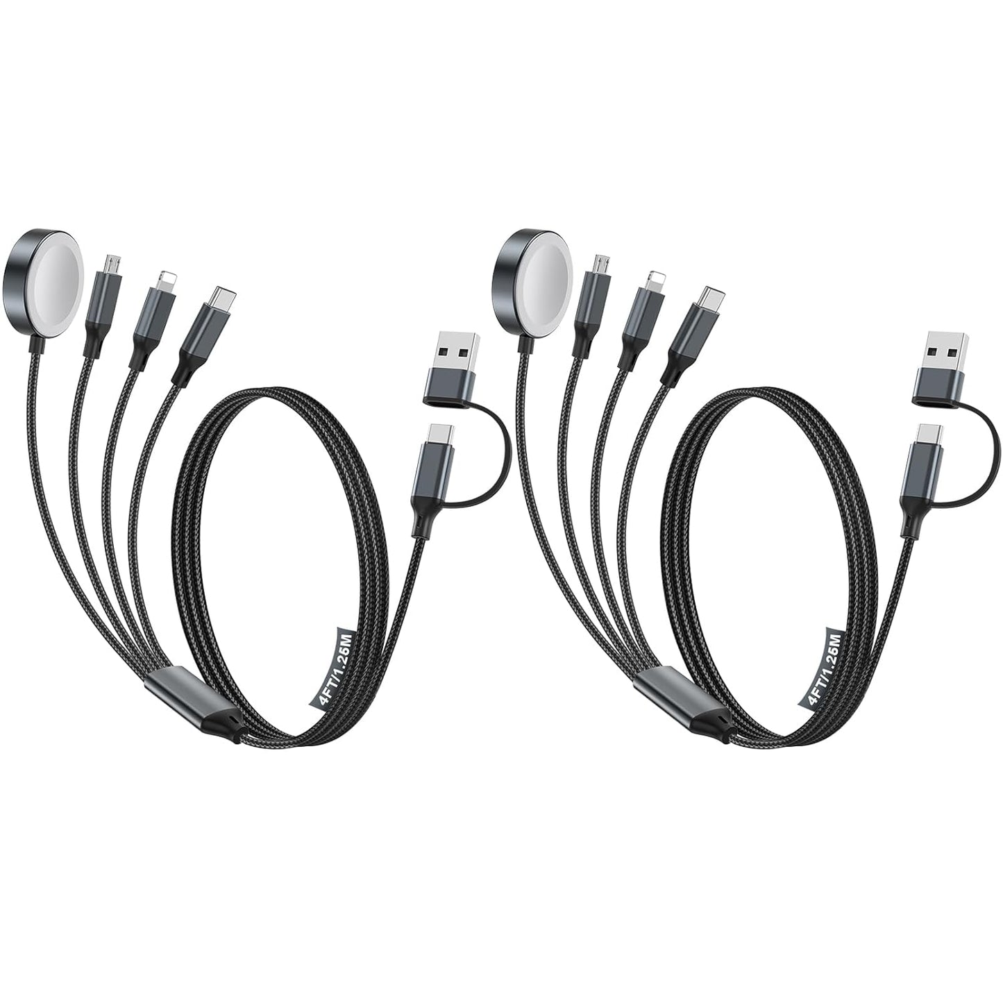 4-in-2 Multi Charging Cable for Apple Watch Charger/Samsung/iPhone Charger,Car/Office/Camping/Travel Essentials,Type C Cable Cord for iWatch Ultra/10-2/iPhone 16-11/Samsung S25-S20,iPad,airPods-Black