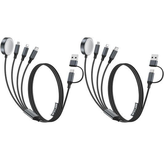 4-in-2 Multi Charging Cable for Apple Watch Charger/Samsung/iPhone Charger,Car/Office/Camping/Travel Essentials,Type C Cable Cord for iWatch Ultra/10-2/iPhone 16-11/Samsung S25-S20,iPad,airPods-Black