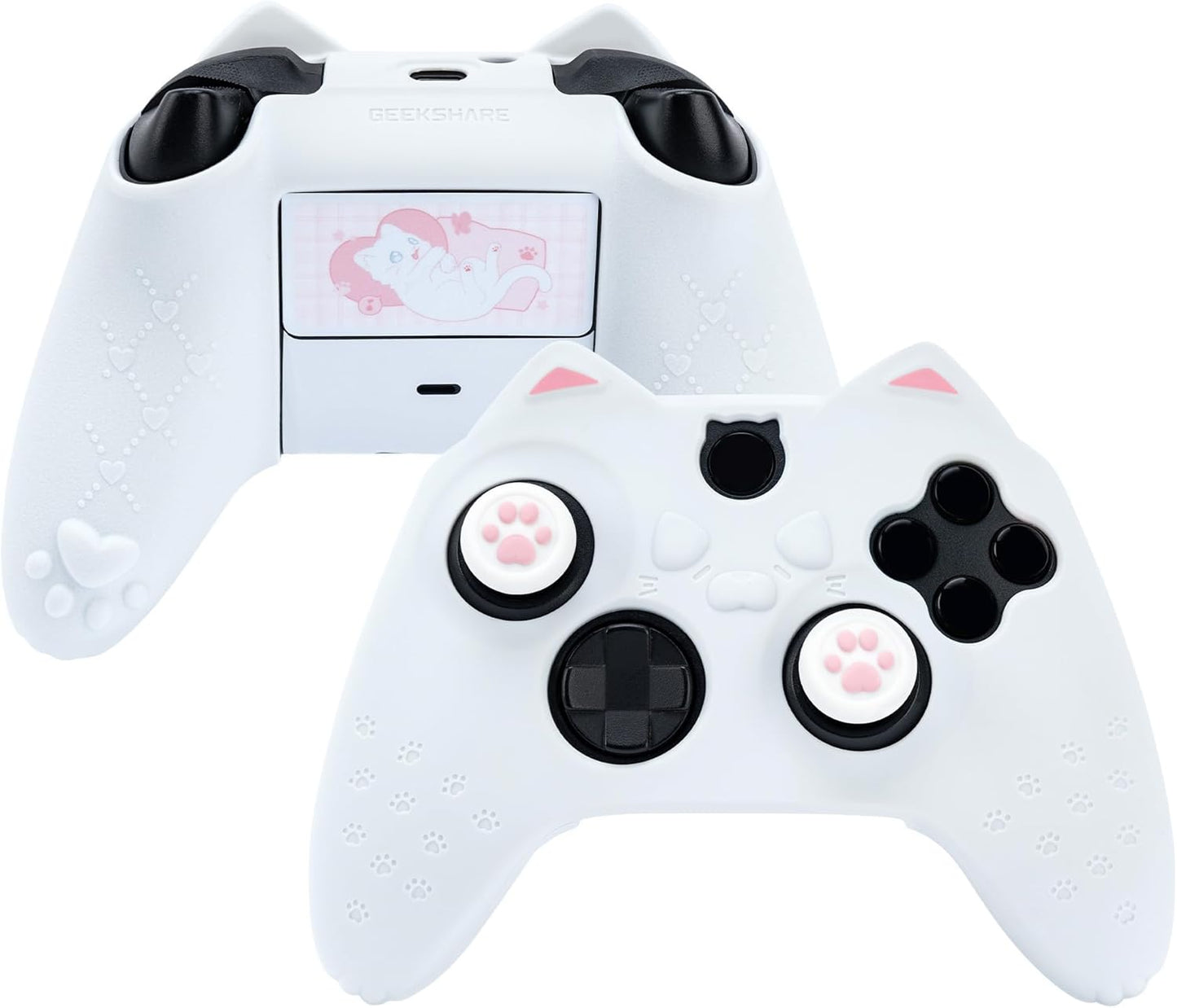 GeekShare Cat Paw Controller Skin Grips Set Anti-Slip Silicone Protective Cover Skin Case Compatible with Xbox Series X Controller with 2 Thumb Grip Caps and 1 Sticker (White)