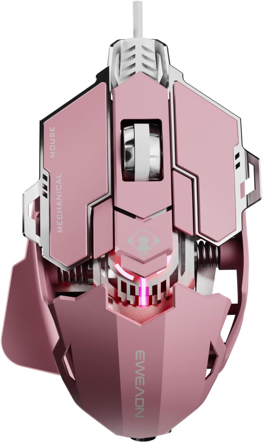 EWEADN G5 Wired Gaming Mouse, Ergonomic RGB Computer Mouse, 12800 Adjustable DPI, 9 Programmable Macro Buttons with Rapid Fire Key Compatible for PC/Laptop/Windows-Pink