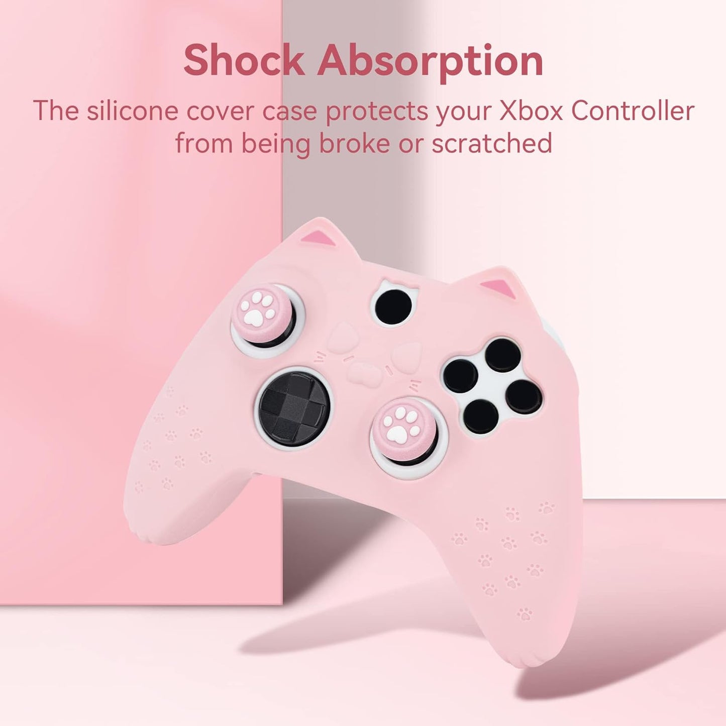 GeekShare Cat Paw Controller Skin Grips Set Anti-Slip Silicone Protective Cover Skin Case Compatible with Xbox Series X Controller with 2 Thumb Grip Caps and 1 Sticker (Pink)