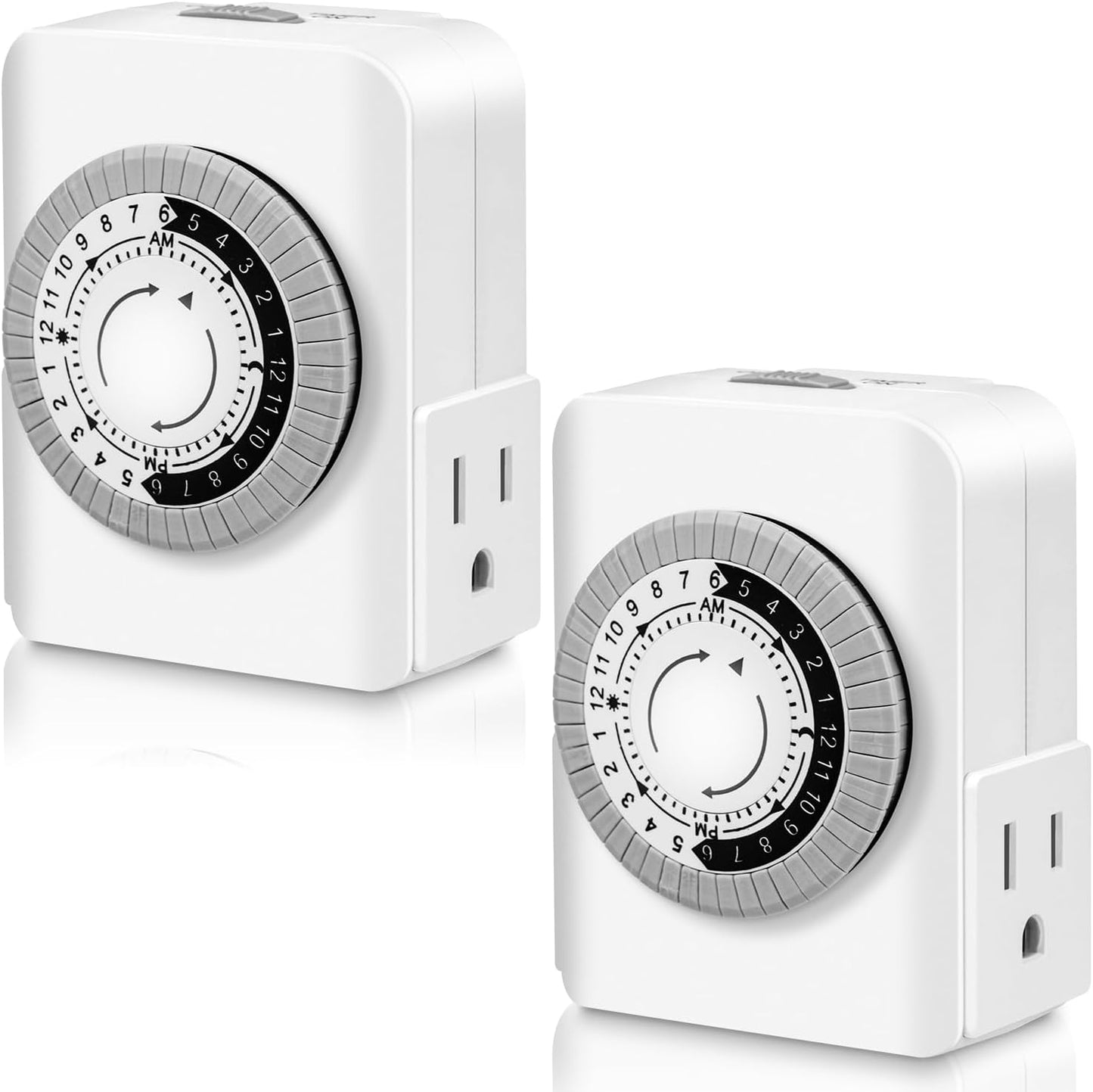 Outlet Timer,Timers for Electrical Outlets Indoor with 3-Prong Dual Outlet,24-Hour 30 Minute Daily On/Off Cycle, Plug-in Mechanical Timers for Christmas Lights, Lamps, Grow Light (2-Pack)