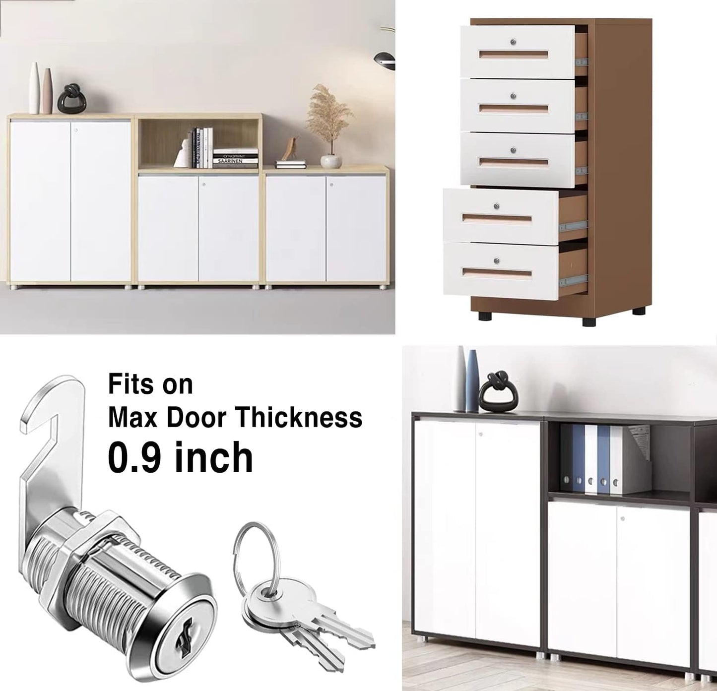 Cabinet Cam Locks Keyed Alike, 1-1/8'' Fits on 7/8'' Max Door Thickness, Secure File Drawer Mailbox RV Storage Replacement Set, Zinc Alloy (1-1/8 Inch 2Pcs)