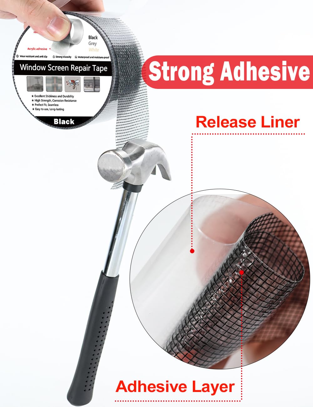 Wohohoho Window Screen Repair Tape, 2 in X 20 FT (240IN) Black Screen Patch Repair Kit, 3-Layer Strong Adhesive Invisible Screen Tape Mesh Repair for Windows, Doors Garage Mosquito Net Magnetic Screen