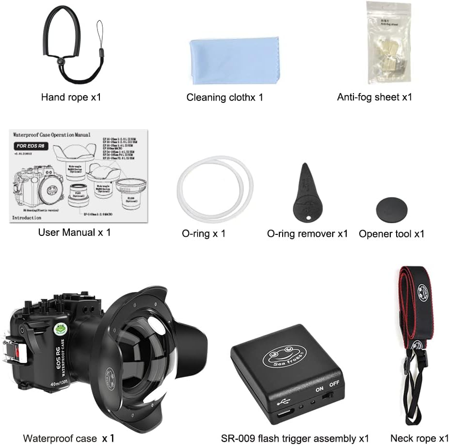 Sea frogs Underwater Camera Case Compatible with Canon EOS R6 17-40MM f/4L IPX8 60m/197ft Maximum Diving Depth Waterproof Camera Housing for Diving, Surfing, Rowing, Skiing