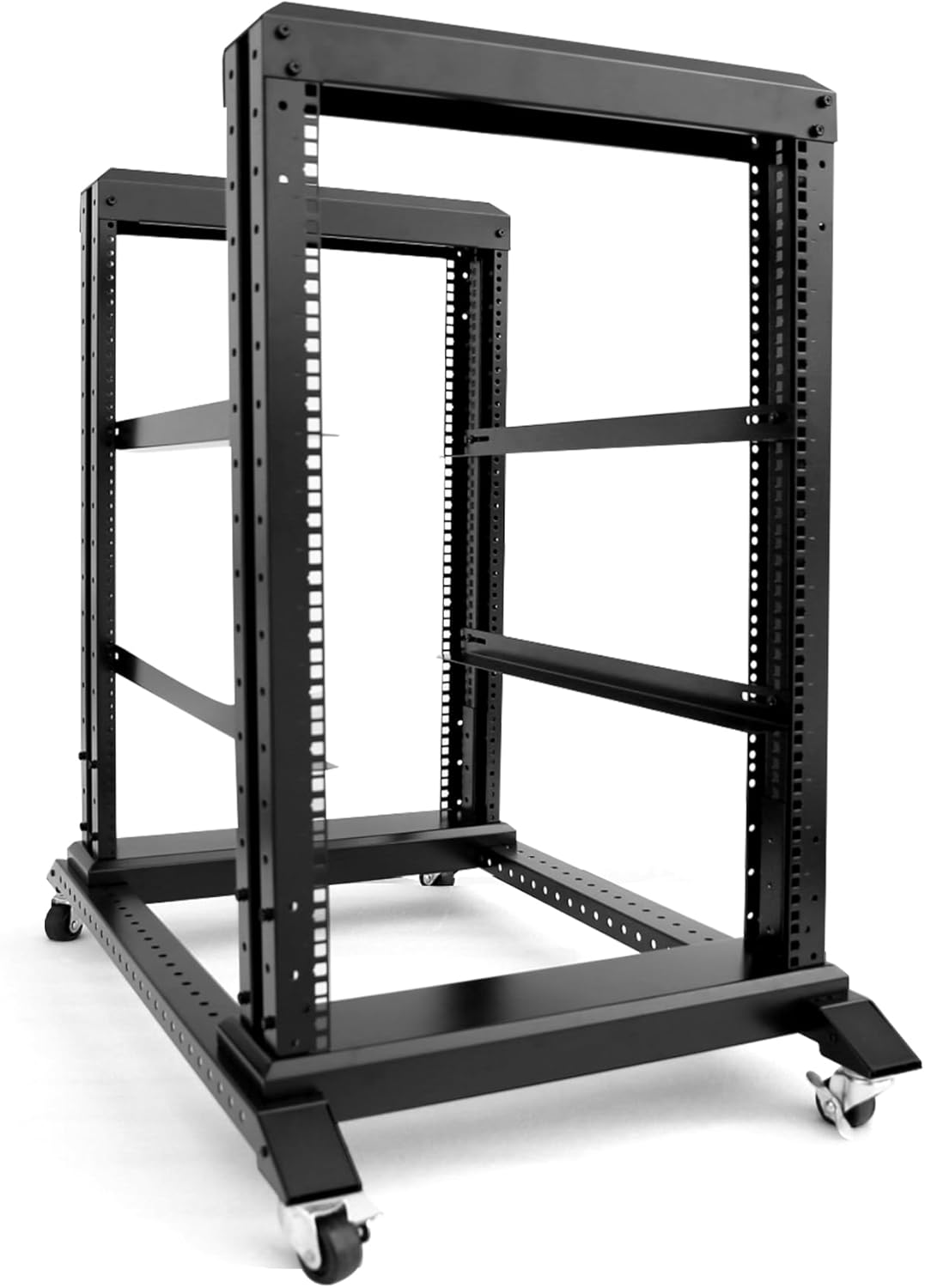 15U Server Rack/4-Post 19in Network Rack/Open Frame Rack with Wheels, Heavy-Duty Frame Cabinet/Adjustable Depth 29.75-27.75in GLOBALRACK(4POST-1000-15U)